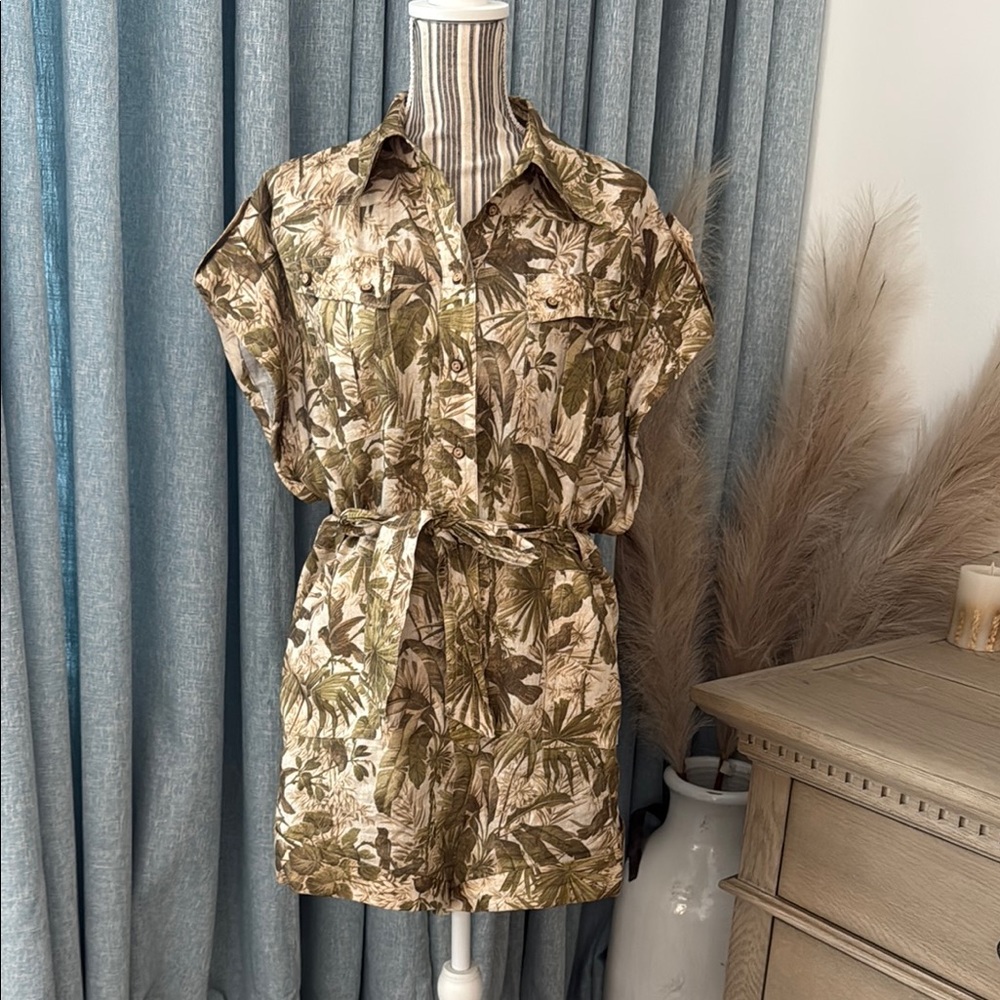 Zimmermann Green and Brown Leaf Print Romper size 3 (L)